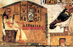 Nefertari installée sous un baldaquin pour jouer du Zénet